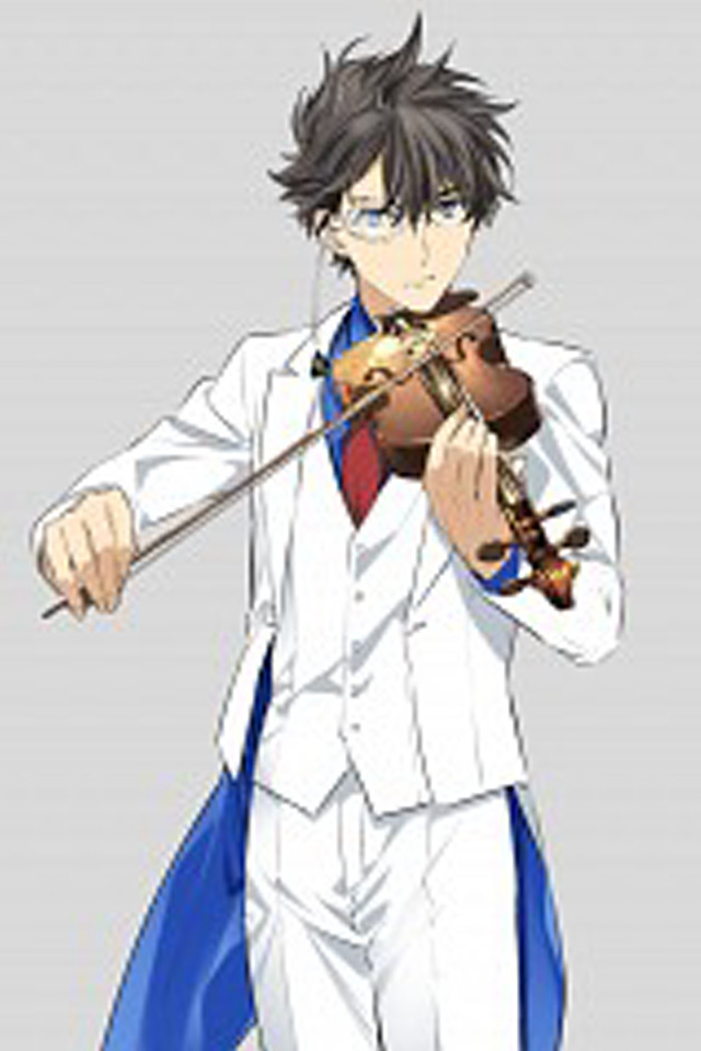 Man white suit violin blue free wallpaper for mobile - medium preview image