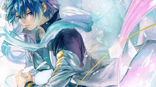 Man blue hair scarf around free wallpaper for desktop - medium preview image