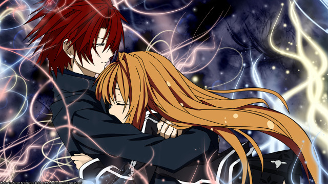 Anime couple hugging stars swirls free wallpaper for desktop - medium preview image