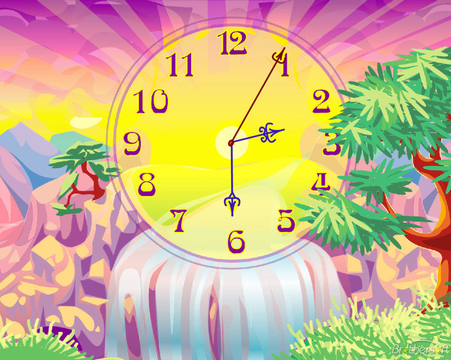 Clock waterfall trees sunset background free wallpaper for desktop - medium preview image