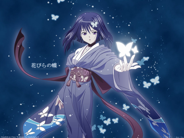Woman kimono holding butterfly air free wallpaper for desktop - medium preview image