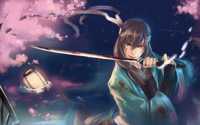 Woman holding sword lantern light free wallpaper for desktop - medium preview image