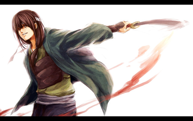 Man sword green robe back free wallpaper for desktop - medium preview image