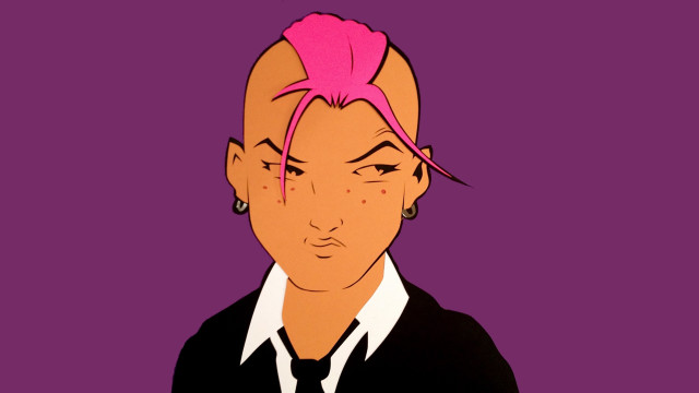 Cartoon woman pink mohawk black free wallpaper for desktop - medium preview image
