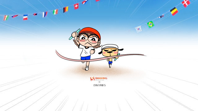 Cartoon girl surfboard sky flags free wallpaper for desktop - medium preview image