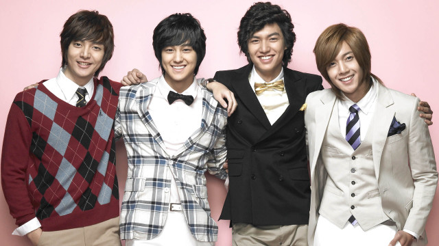 Asian men group pink wall free wallpaper for desktop - medium preview image