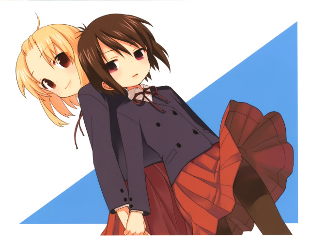 Anime girls backtoback schooluniform smile free wallpaper for desktop - medium preview image