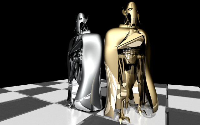 Statues checkered floor afrofuturism raytrace free wallpaper for desktop - medium preview image
