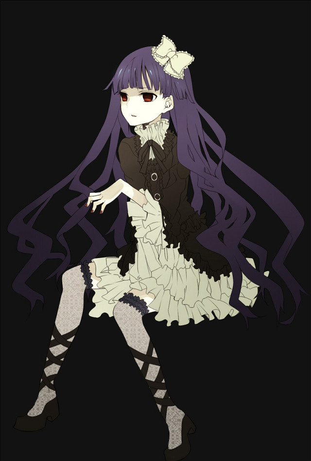 Purple haired gothic girl sitting free wallpaper for mobile - medium preview image