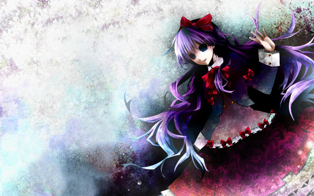 Purple hair anime girl red free wallpaper for desktop - medium preview image