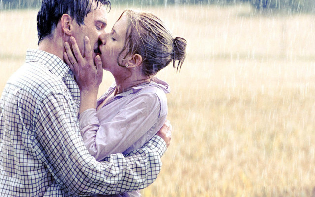 Man woman kissing rain field free wallpaper for desktop - medium preview image