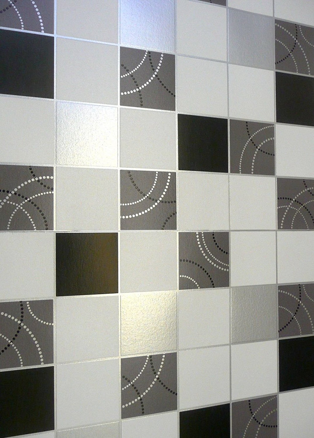 Bathroom wall black white pattern free wallpaper for mobile - medium preview image