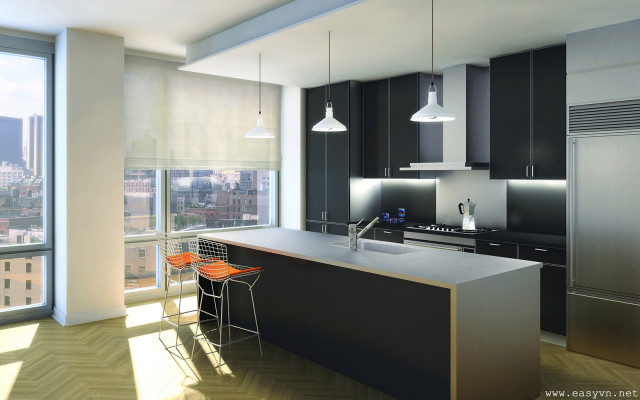 Kitchen large island city window free wallpaper for desktop - medium preview image