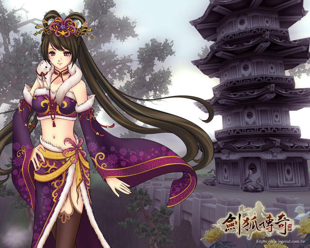 Woman purple outfit white cat free wallpaper for desktop - medium preview image