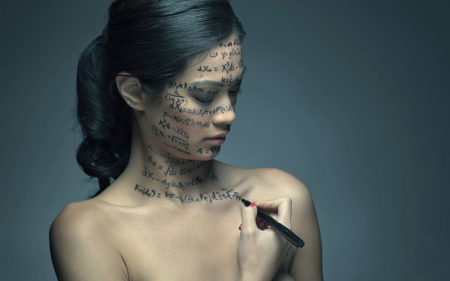 Woman writing face pen neck free wallpaper for desktop - medium preview image