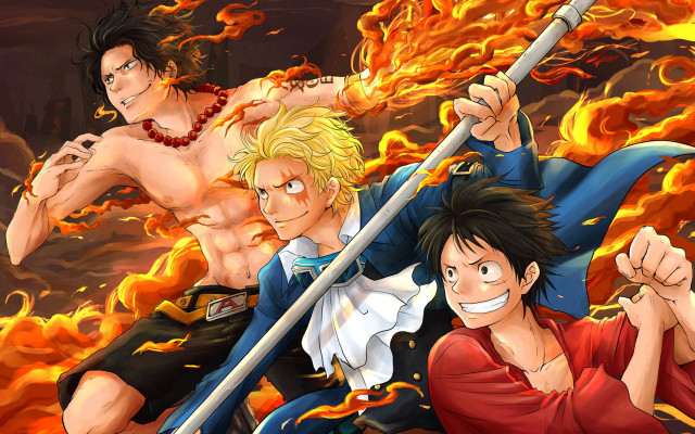 Anime characters swords flames background free wallpaper for desktop - medium preview image