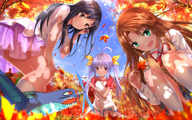 Anime girls forest dragon foreground free wallpaper for desktop - medium preview image