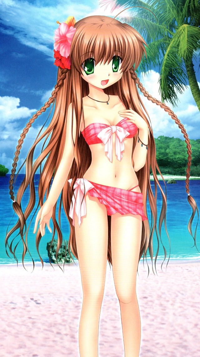Girl beach palm sky bikini free wallpaper for mobile - medium preview image