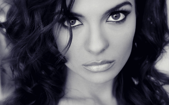 Woman blackdress longhair bwface naturalism free wallpaper for desktop - medium preview image