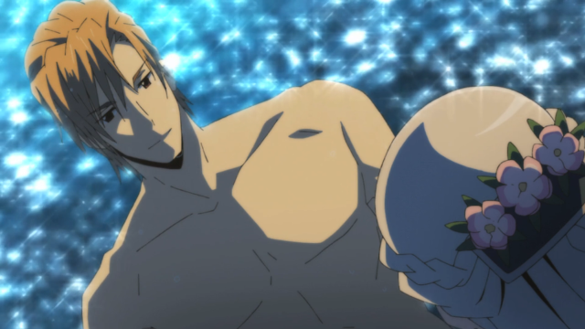 Man holding vase flowers blue free wallpaper for desktop - medium preview image