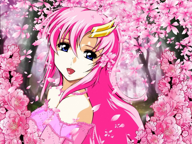 Pink hair girl flower sakura free wallpaper for desktop - medium preview image
