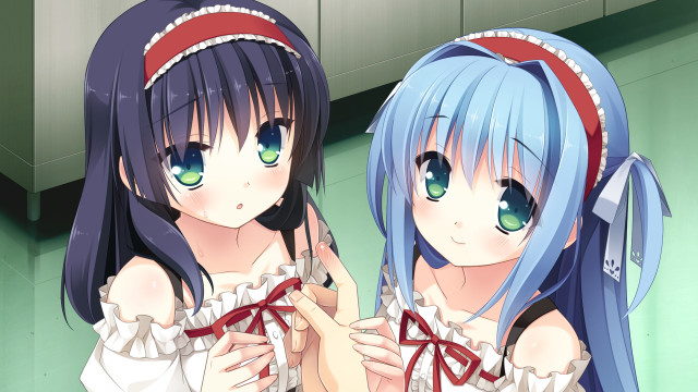 Blue haired girls mirror reflection free wallpaper for desktop - medium preview image