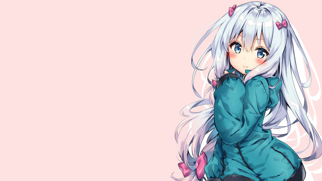 White haired girl blue dress free wallpaper for desktop - medium preview image