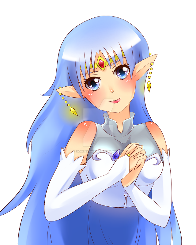 Blue haired elf girl luminous free wallpaper for mobile - medium preview image