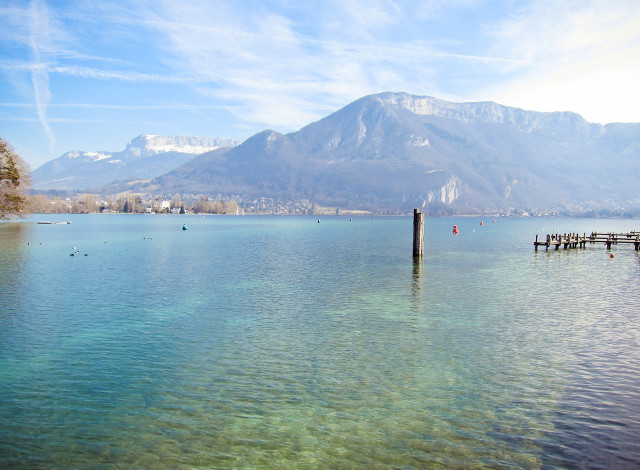 Water mountain dock boats scenery free wallpaper for desktop - medium preview image