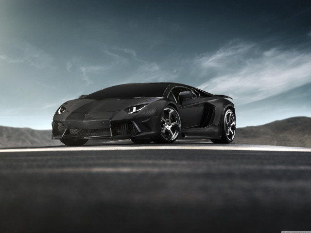 Black sports car desert road free wallpaper for desktop - medium preview image