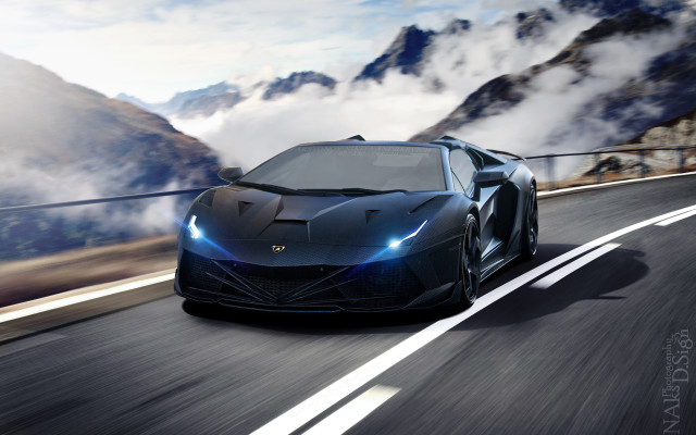 Black sports car mountains road #2 free wallpaper for desktop - medium preview image