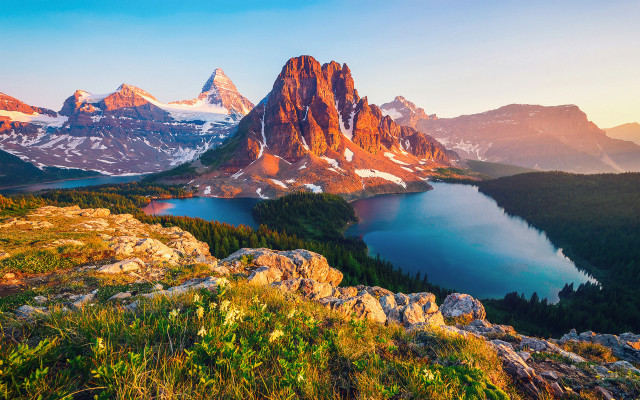 Mountain range lake sunset snow free wallpaper for desktop - medium preview image