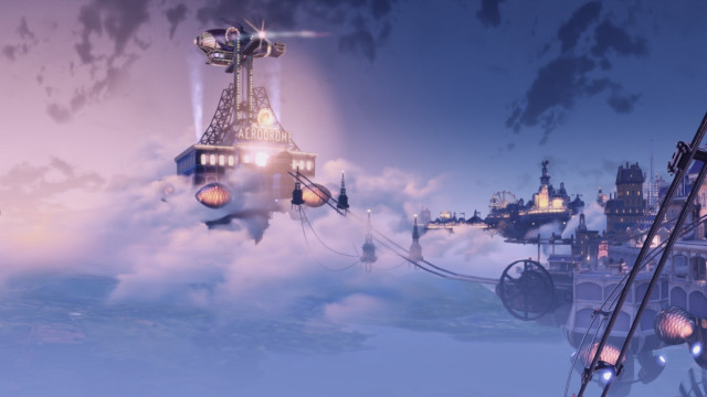 Futuristic city sky clouds lights free wallpaper for desktop - medium preview image