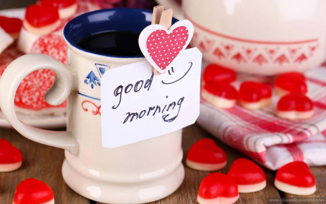 Coffee good morning hearts table free wallpaper for desktop - medium preview image