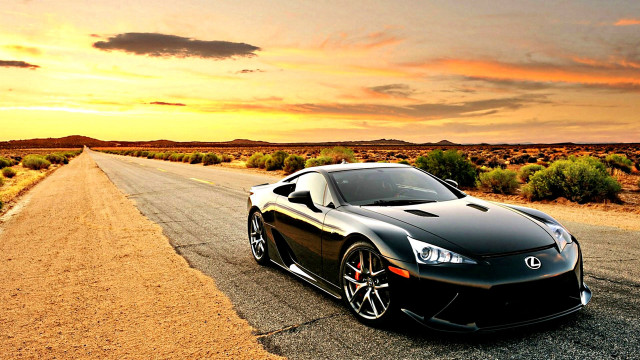 Black sports car desert sunset #3 free wallpaper for desktop - medium preview image