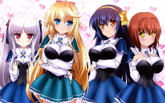Anime girls dresses hearts background free wallpaper for desktop - medium preview image