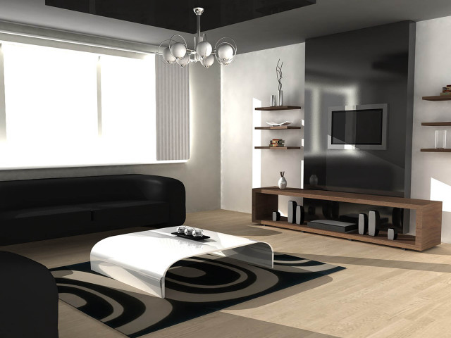 Living room black couch white free wallpaper for desktop - medium preview image