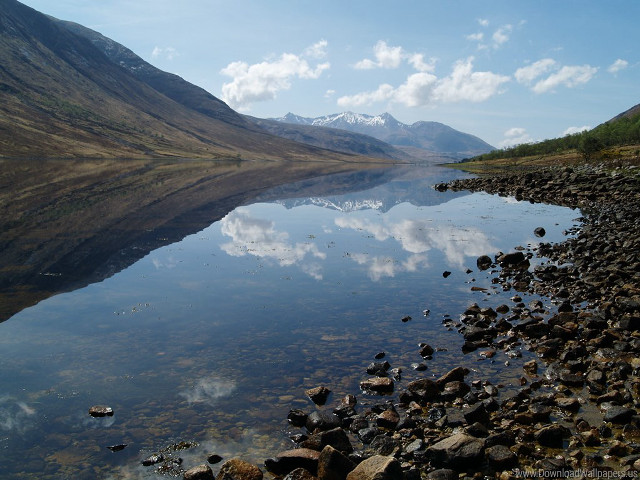 Mountain lake rocks water sky free wallpaper for desktop - medium preview image