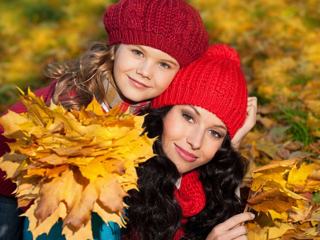 Girls posing tree leaves hands free wallpaper for desktop - medium preview image