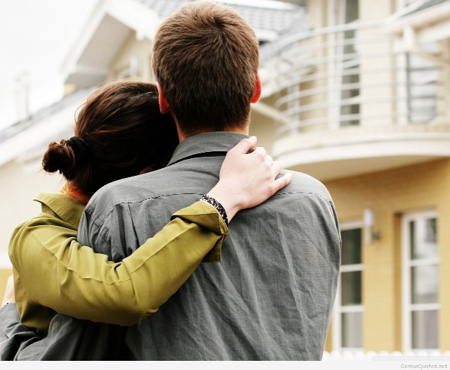 Man woman hugging house balcony free wallpaper for desktop - medium preview image