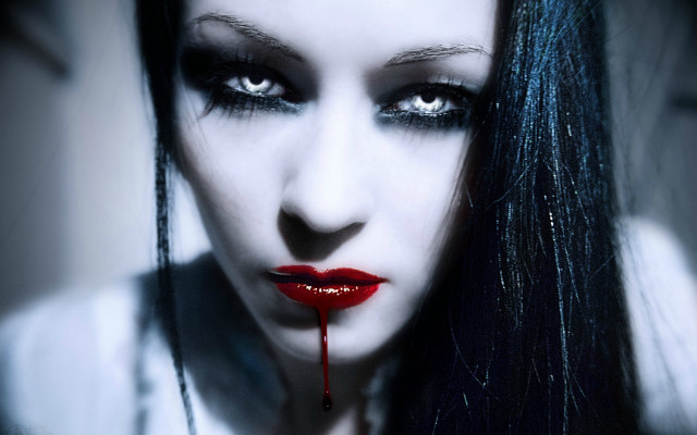 Gothic woman blood redlipstick blackeyes free wallpaper for desktop - medium preview image