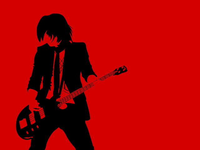 Man guitar red background silhouette free wallpaper for desktop - medium preview image