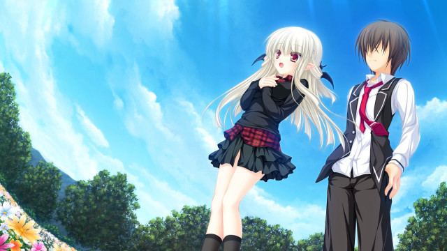 Anime characters field flowers trees free wallpaper for desktop - medium preview image