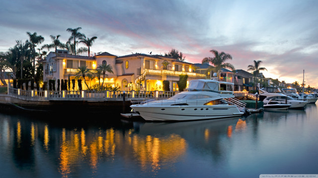 Boat marina dusk house palm free wallpaper for desktop - medium preview image