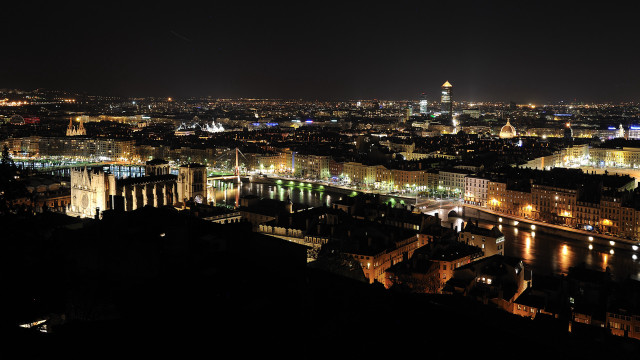 City night lights buildings clock free wallpaper for desktop - medium preview image