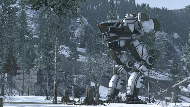 Giant robot forest snow mountains free wallpaper for desktop - medium preview image