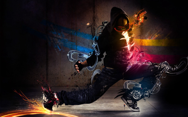 Man black hoodie kicking fireball #3 free wallpaper for desktop - medium preview image