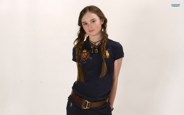 Girl blue shirt skirt brown free wallpaper for desktop - medium preview image