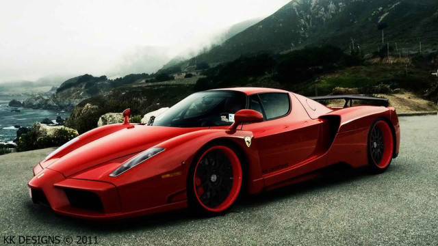Red sports car ocean mountains #3 free wallpaper for desktop - medium preview image