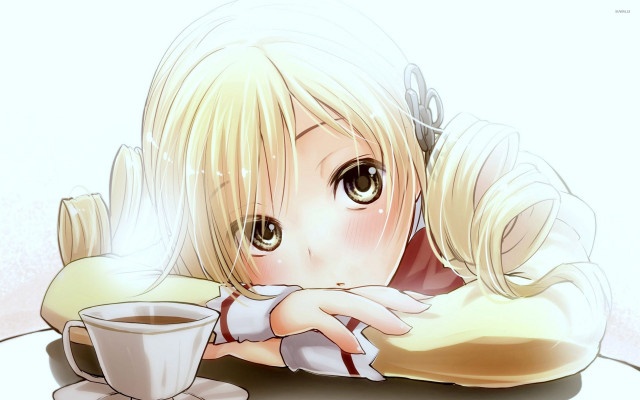 Girl laying table coffee cup free wallpaper for desktop - medium preview image